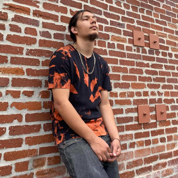Orange/Black v-neck loose fit tee shirt - Picture 1 of 6